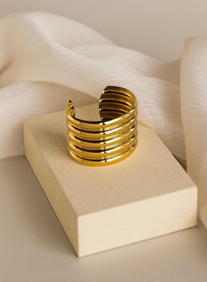 Collner Bangle Bracelets for Women 14K Gold Plated Trendy Wide Bracelets Thick Arm Cuff Gold Silver Bracelet (Gold) - Image 4
